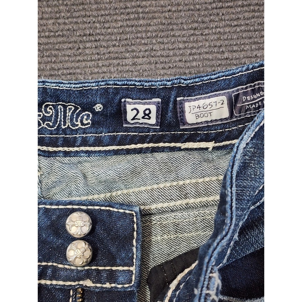 Miss Me Bootcut Jeans Women 28 Blue Embellished Pocket Y2K - Picture 8 of 15